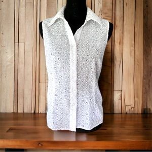 Autograph womens Summer classic eyelet white shirt cotton versatile size Large